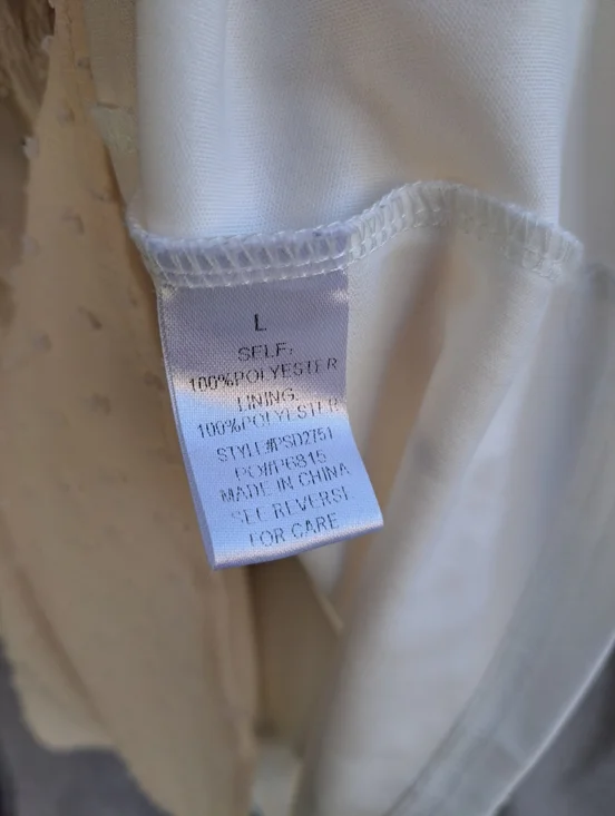 Polagram Ivory Swiss Dot Modest Midi Dress Lace Sleeves V-Neck Size L - Picture 10 of 16